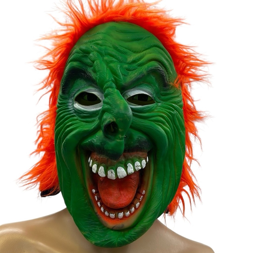 Vintage Topstone Nu Skin Rubber Halloween Witch Mask Orange Hair Horror